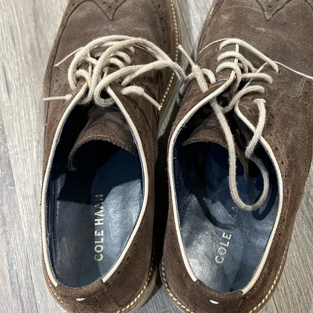 Cole Haan Size 10 Brown Suede Leather Wingtip Nubuck Oxford Barely Used Shoe